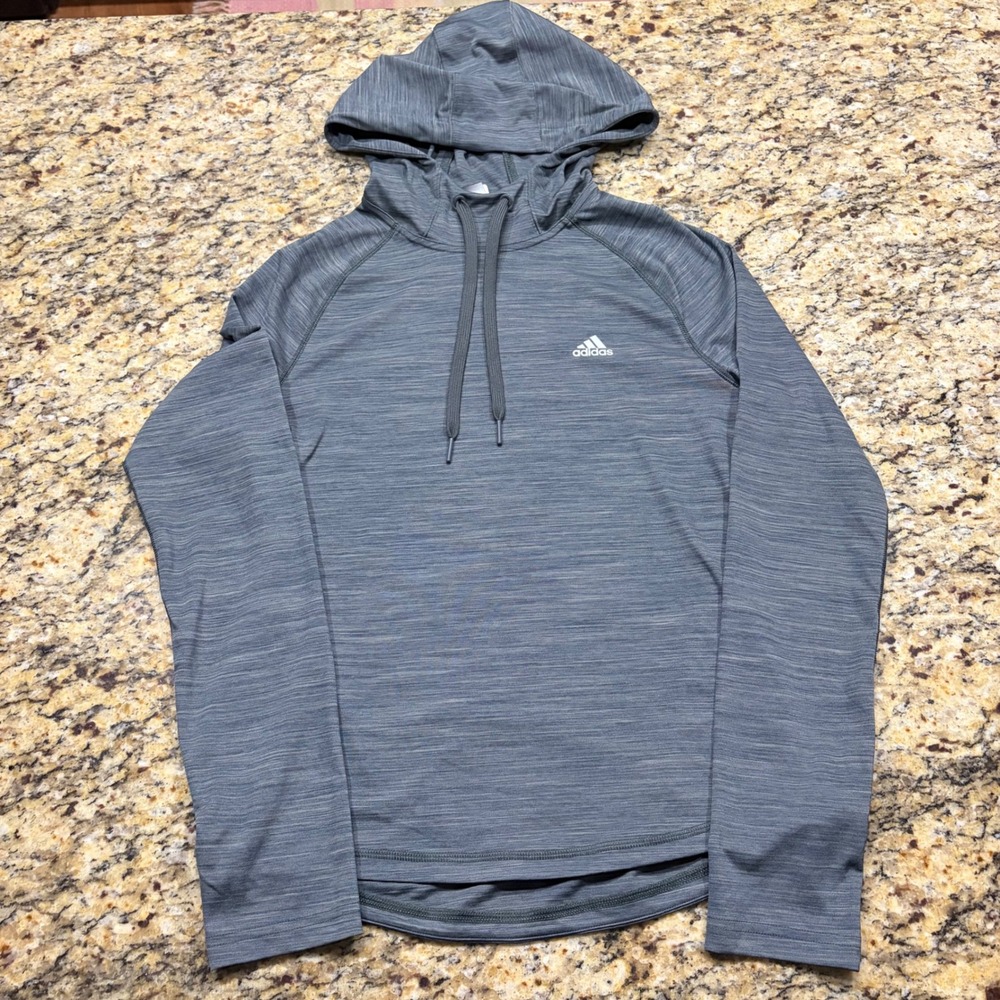 NEW Adidas Climalite Men Small Grey Space Dye Hoodie Long Sleeve Pullover ws